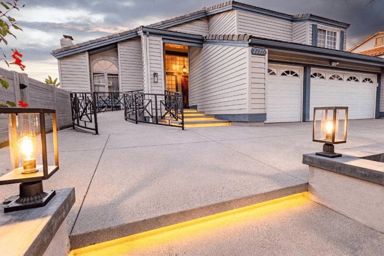 Remodeled house with modern exterior design and lighting in Fullerton, CA.