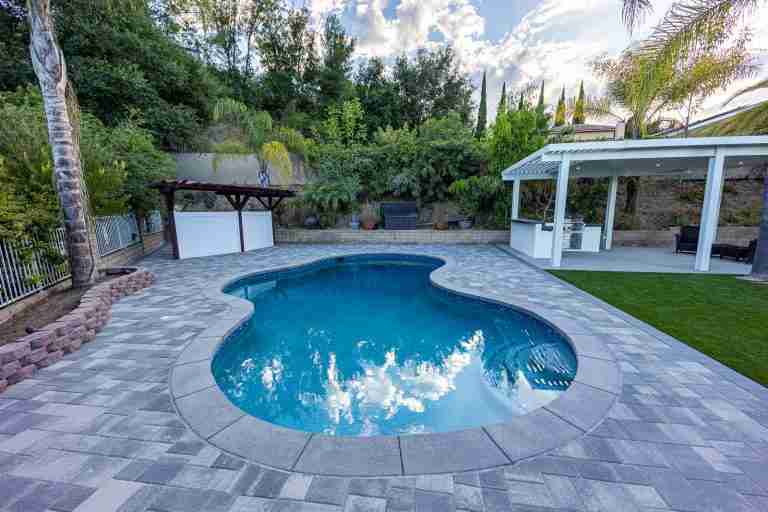 backyard pool patio cover bbq in orange ca Beautiful backyard pool with modern design and surrounding patio in Orange, California. Perfect for.