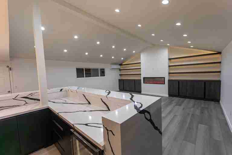 Modern kitchen with marble countertops in Coto de Caza, CA